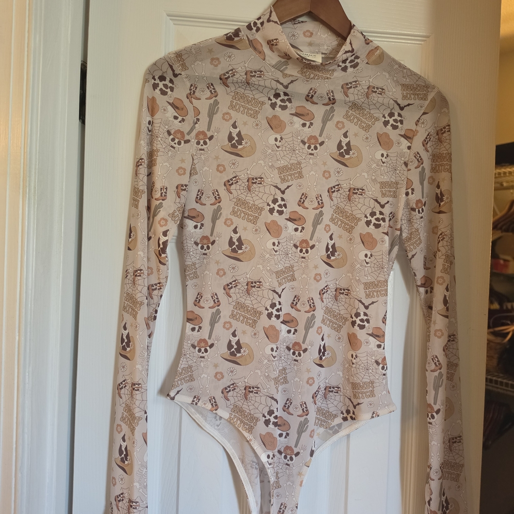 NanaMacs Beige Western Graphic Long Sleeve Bodysuit